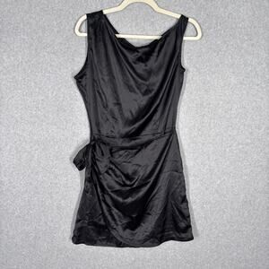 Satin Mini Dress Small Wrap Waist Tie Asymmetric‎ Moto Silky Coquette Whimsygoth